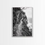 Cliffside Trail, Seaside Path, Coastal Adventure, Outdoor Photography, Framed Canvas Print, Cabin Nature Lover Wall Art, Bedroom Wall Art