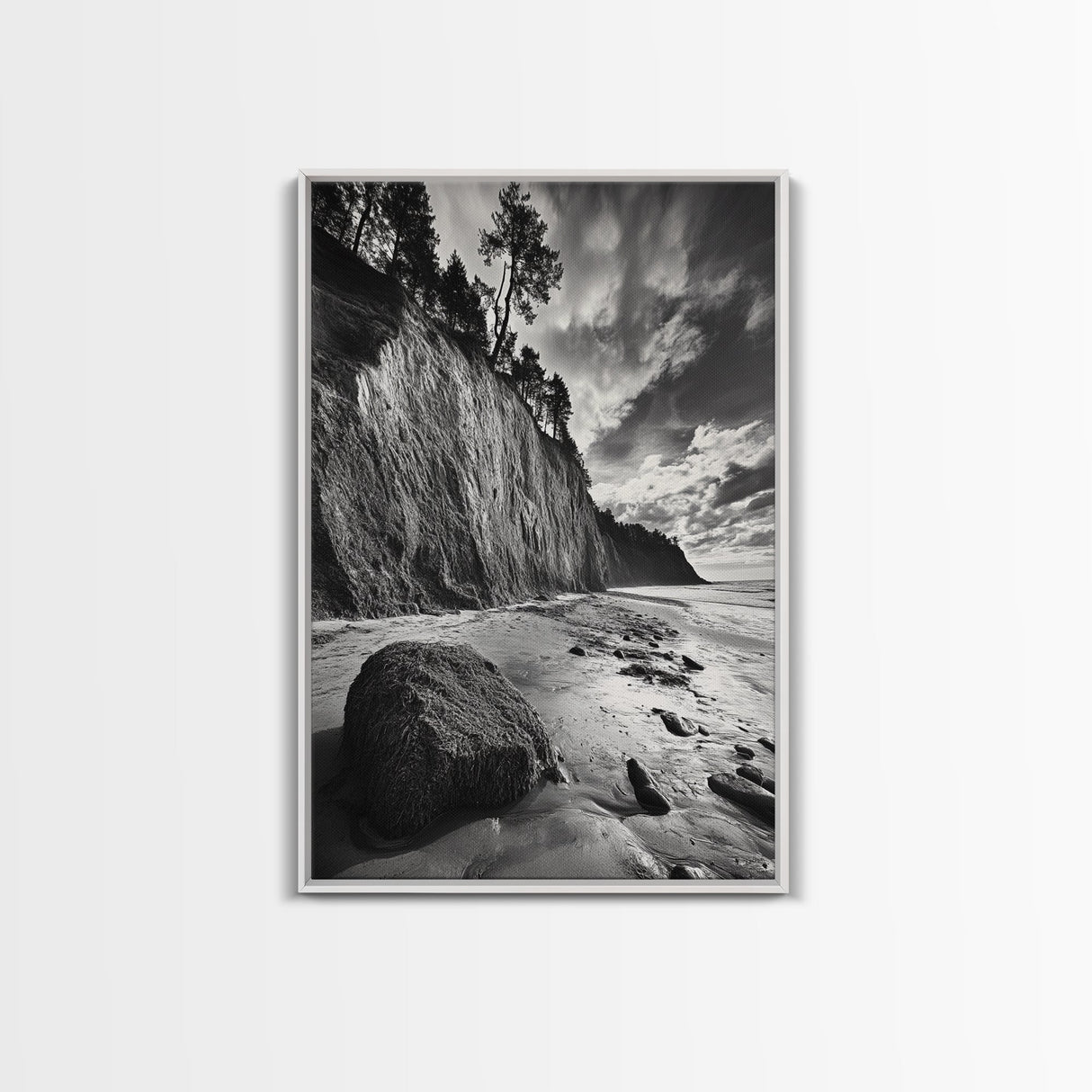 Cliffside Trees, Coastal Horizon, Rugged Seashore, Pacific Northwest Print, Framed Canvas Print, Fall Nature Wall Art, Den Decor