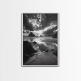 Dramatic Ocean Sunset, Coastal Mountains, Seascape Photography, Canvas Print, Stormy Sky Art, Living Room Focal Wall Decor