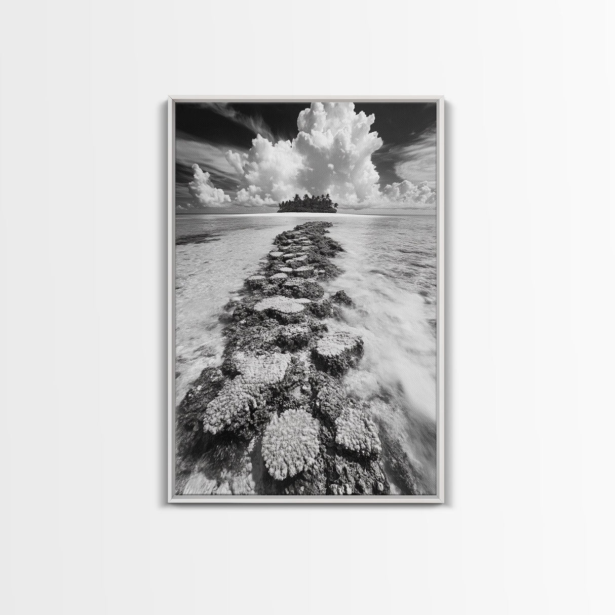 Island Cloud Escape, Ocean Path Scene, Tropical Seascape, Canvas Print, Coastal Beach House Art, Summer Island Vibes Wall Art