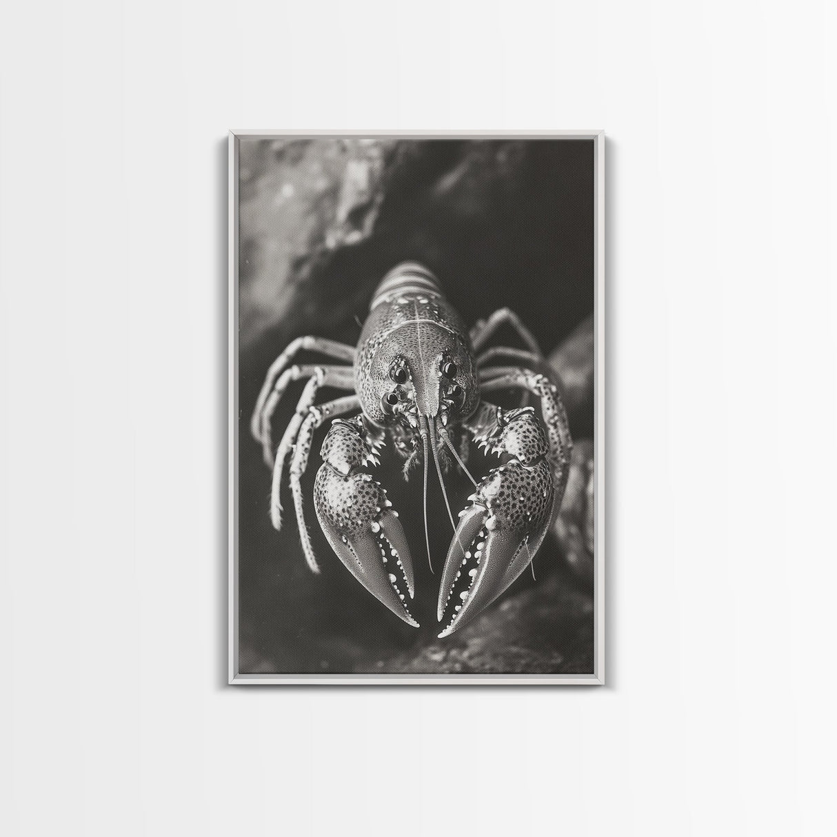 Lobster Close Up, Marine Life Art, Coastal Kitchen Decor, Monochrome Sea Animal, Framed Canvas Print, Ocean Wall Art, Nautical Print