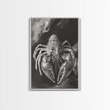 Lobster Close Up, Marine Life Art, Coastal Kitchen Decor, Monochrome Sea Animal, Framed Canvas Print, Ocean Wall Art, Nautical Print