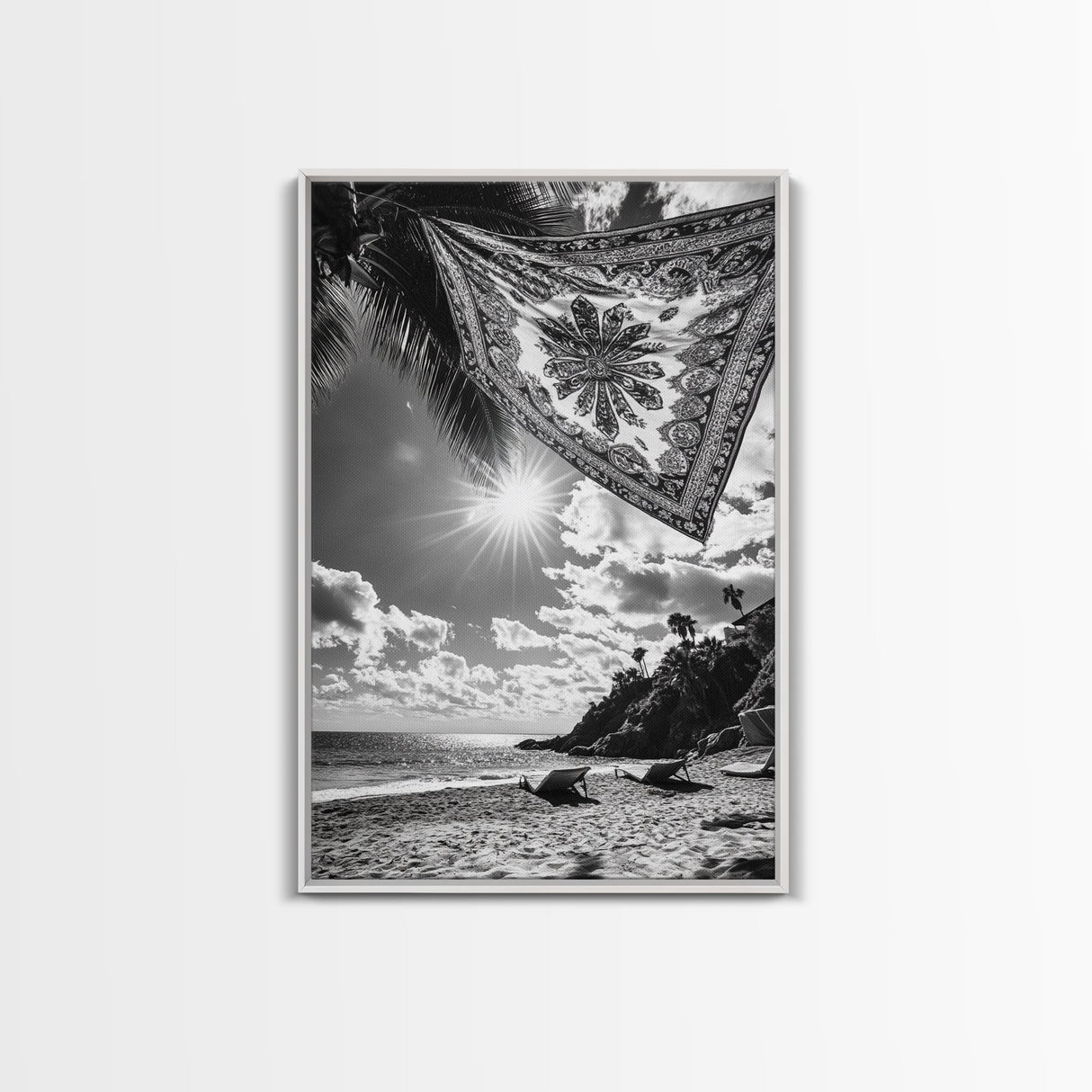 Sunlit Beach, Boho Tapestry, Relaxed Seaside, Canvas Print, Tropical Wall Art, Vacation Home Decor, Modern Boho Vibes, Beach House Wall Decor