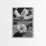Desert Bloom, Cactus Flower, Bold Nature, Framed Canvas Print, Boho Wall Art, Southwestern Home Decor, Dramatic Desert Photography