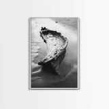 Driftwood Shore, Tidal Beauty, Washed Wood, Canvas Print, Coastal Beach Wall Art, Minimalist Bathroom Decor, Black and White Ocean Scene