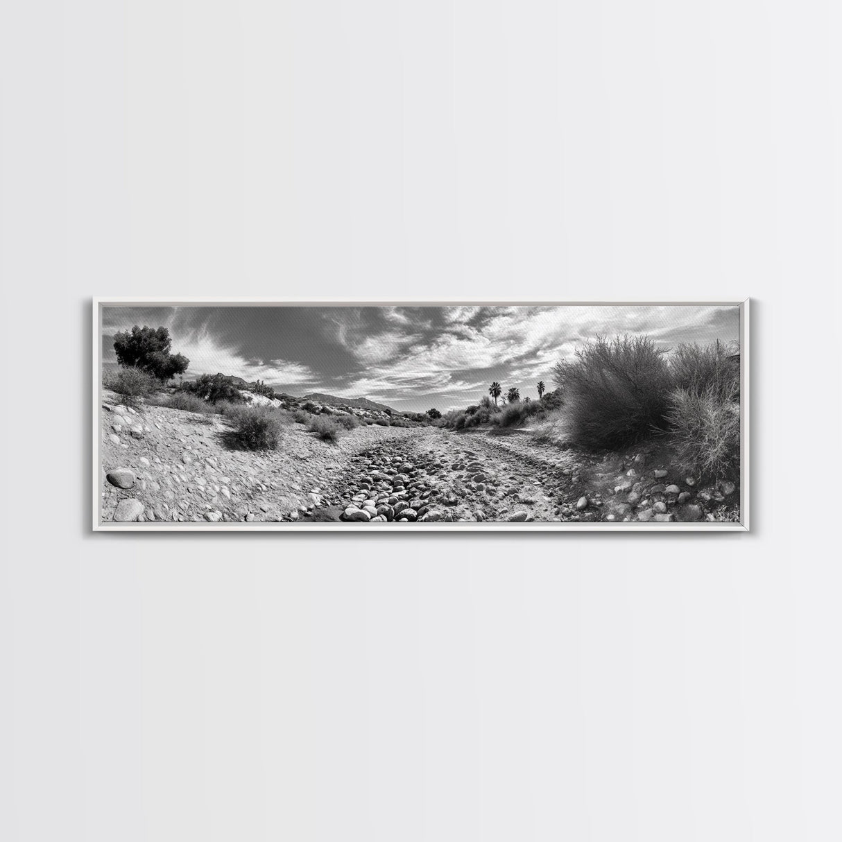 Desert Streambed Path, Dry River Landscape, Southwest Nature Print, Framed Canvas Print, Earthy Living Room Art, Modern Western Decor