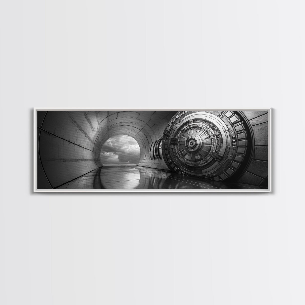 Vault Door, Sci-Fi Tunnel, Futuristic Entrance, Secure Chamber, Framed Canvas Print, Office Decor, Industrial Wall Art, Modern Cyberpunk Style