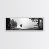 Misty Cove, Pacific Coast, Tranquil Shore, Canvas Print, Zen Nature Wall Art, Bathroom Decor, Moody Black and White Art