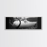 Curved Tree, Still Lake, Moody Landscape, Framed Canvas Print, Modern Nature Photography, Fall Home Decor, Living Room Art