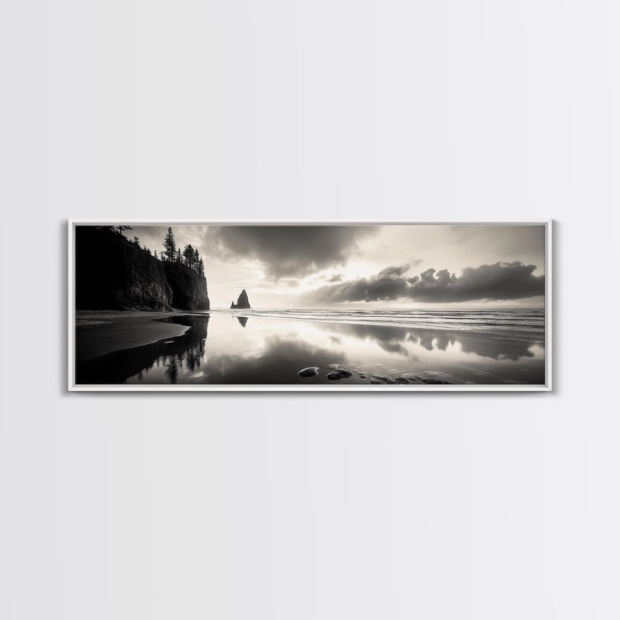 Sea Stack, Stormy Sky, Coastal Reflections, Canvas Print, Pacific Northwest Wall Art, Dramatic Seascape, Autumn Home Accent