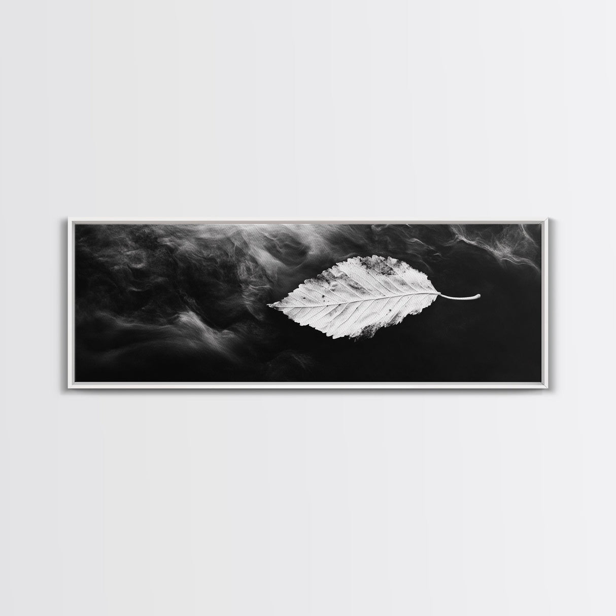 Misty Leaf, Black Art, Nature Print, Autumn Wall Decor, Framed Canvas Print, Minimalist Wall Art, Bedroom Wall Decor, Fall Botanical Art