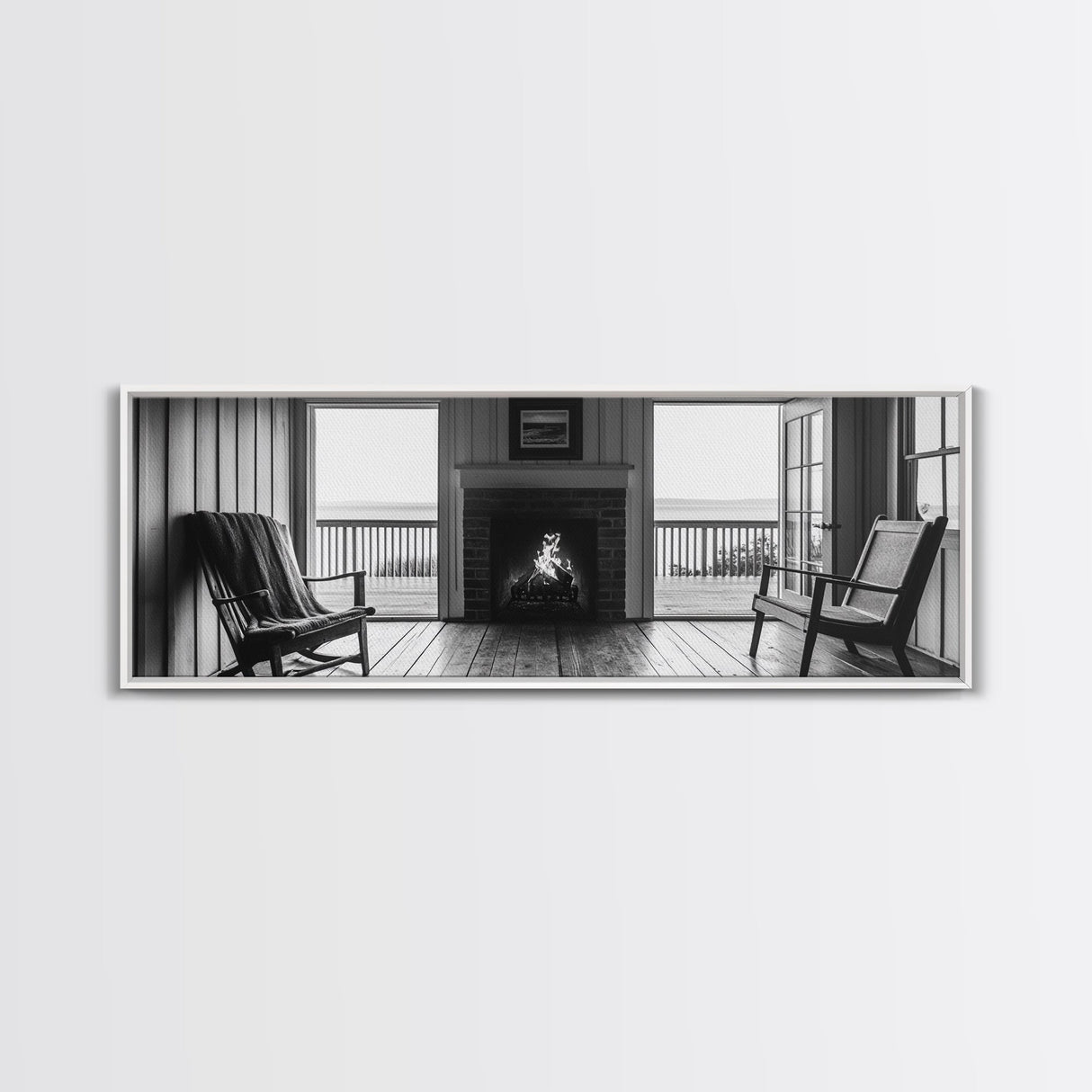 Cozy Fireplace, Cabin View, Warm Interior, Framed Canvas Print, Rustic Wall Art, Living Room Decor, Fall Season Vibe, Hygge Aesthetic