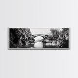 Stone Bridge, Forest River, Morning Mist, Canvas Print, Black and White Landscape, Nature Wall Art, Rustic Bathroom Art, Den Decor