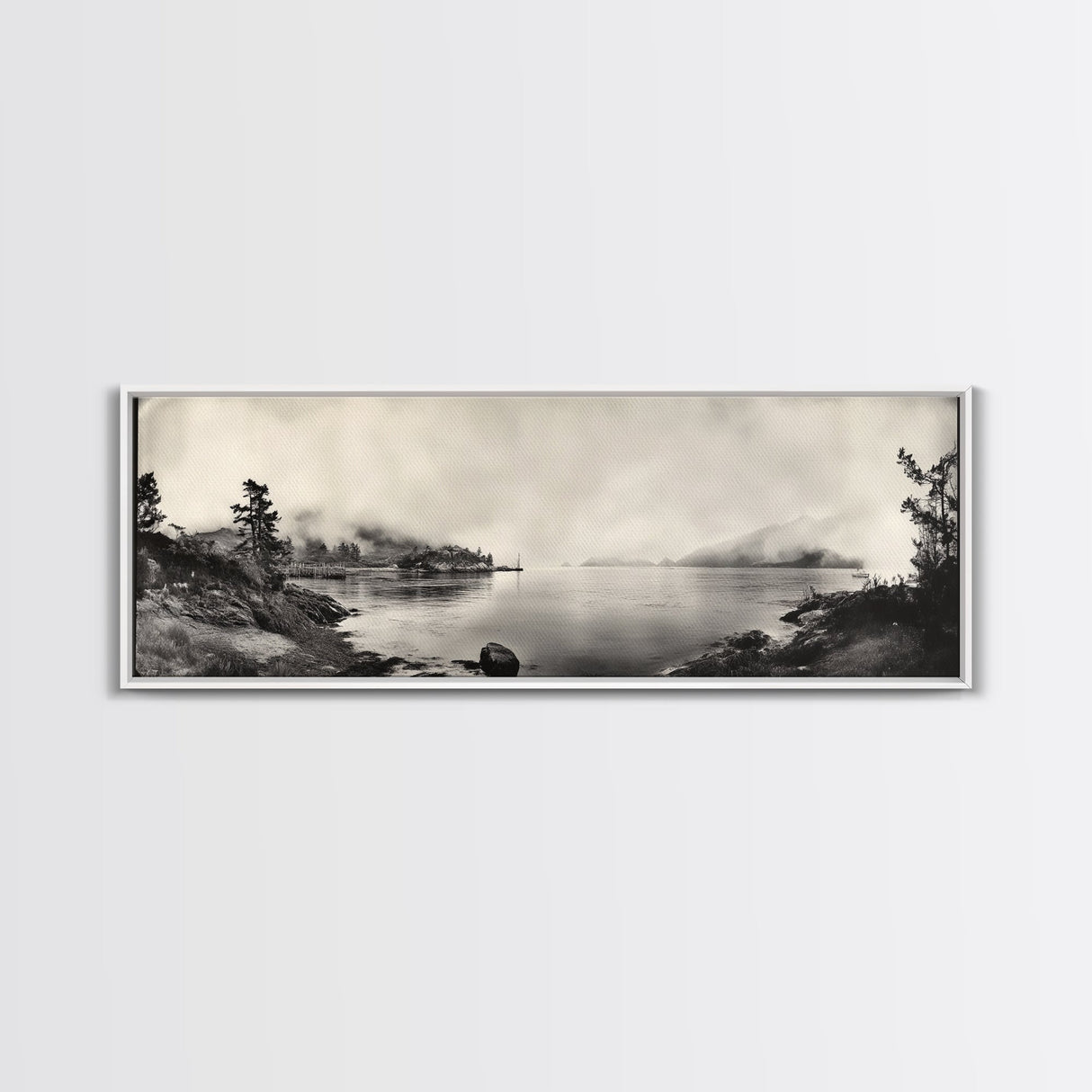 Foggy Coast, Misty Trees, Silent Bay, Canvas Print, Moody Landscape Photography, Bedroom Wall Art, Nature Inspired Decor