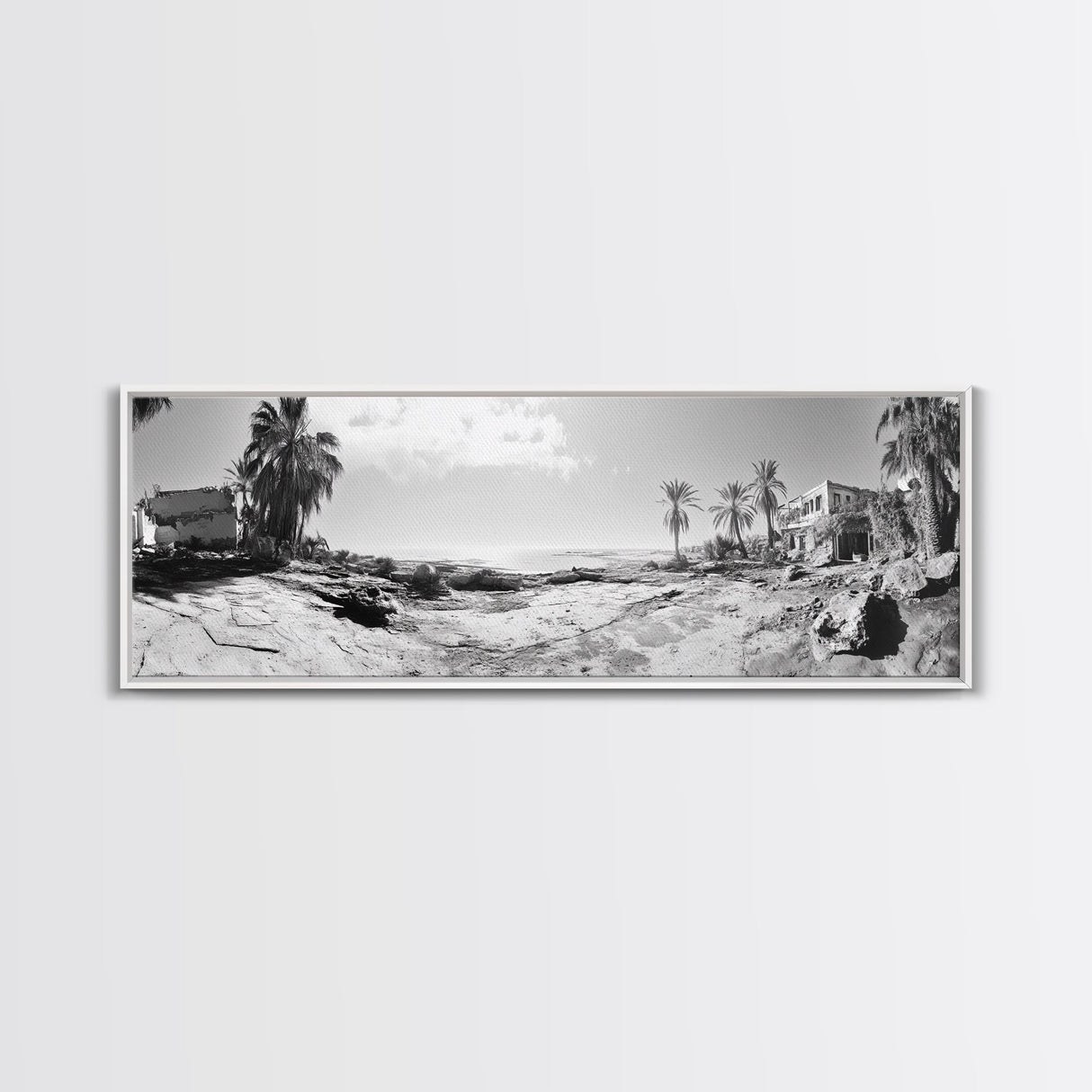 Desert Coast, Palm Ruins, Forgotten Beach, Framed Canvas Print, Surreal Photography, Boho Living Room Art, Coastal Wall Decor