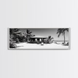 Beach House, Palm Retreat, Tropical Hideaway, Island Dream, Framed Canvas Print, Coastal Wall Art, Bedroom Decor, Tropical Vacation Aesthetic