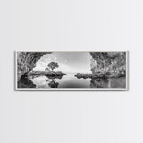 Coastal Cave, Reflection Landscape, Nature Calm, Framed Canvas Print, minimalist ocean wall decor, tranquil tree photography, zen entryway art