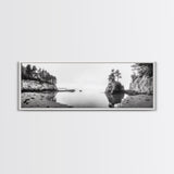 Forest Cove, Serene Shoreline, Calm Reflections, Canvas Print, peaceful nature wall art, neutral tones decor, minimalist bathroom artwork