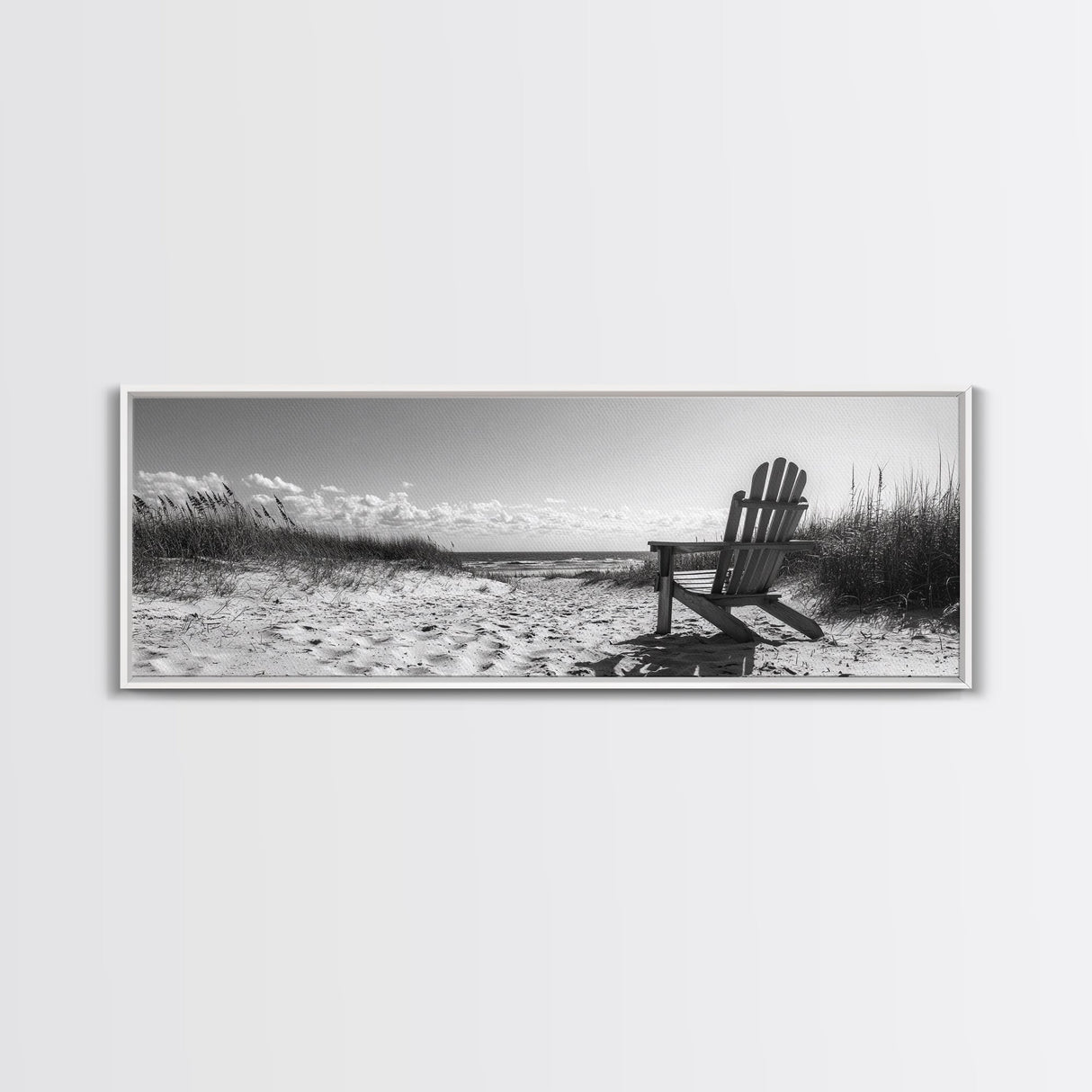 Sand Dunes, Beach Chair, Sea Grasses, Ocean Path, Framed Canvas Print, Coastal Wall Art, Relaxation Theme, Minimalist Beach House Decor