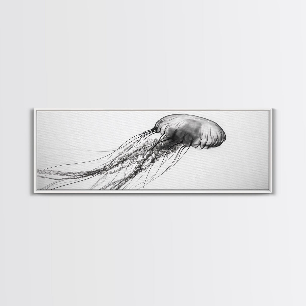 Jellyfish, Ocean Flow, Underwater Beauty, Canvas Print, Marine life wall decor, Coastal bathroom art, Minimalist ocean art, Black and white
