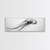 Jellyfish, Ocean Flow, Underwater Beauty, Canvas Print, Marine life wall decor, Coastal bathroom art, Minimalist ocean art, Black and white