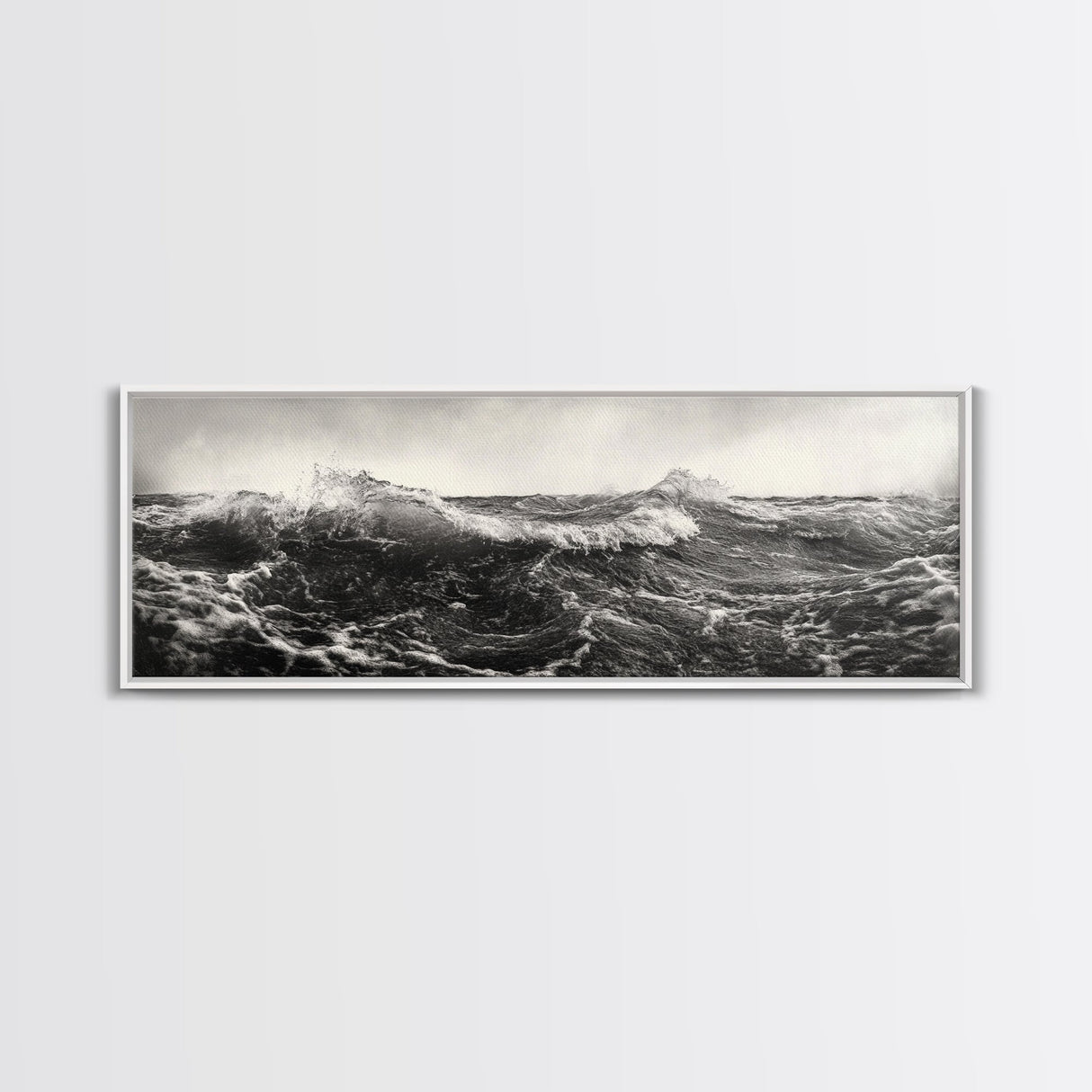 Ocean Wave, Stormy Sea, Black and White Nautical, Framed Canvas Print, Bold Coastal Art, Living Room Wall Art, Marine Photography
