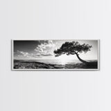 Lone Tree, Coastal Sunset, Ocean Horizon, Framed Canvas Print, Tranquil Landscape Art, Meditation Room Wall Art, Nature Zen Decor