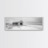 Abandoned Shack, Coastal Ruin, Weathered Barn, Ocean Horizon, Framed Canvas Print, Rustic Wall Art, Fall Decor, Minimal Seaside Aesthetic