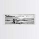 Blanket Beach, Woven Texture, Ocean Sunset, Tranquil Shore, Framed Canvas Print, Boho Wall Art, Bedroom Decor, Soft Coastal Photography Style