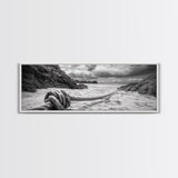 Nautical Rope Shore, Moody Ocean Rocks, Coastal Minimalist, Framed Canvas Print, Entryway Wall Art, Rustic Nautical Decor, Lakehouse Wall Art