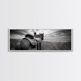 Western Horse Beach, Saddle Detail Horizon, Equestrian Art, Framed Canvas Print, Farmhouse Wall Art, Cowboy Country Decor
