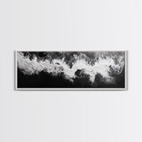 Ocean Wave, Aerial Surf, Coastal Abstract, Monochrome Motion, Framed Canvas Print, Modern Bathroom Art, Minimalist Art, Black and White Decor
