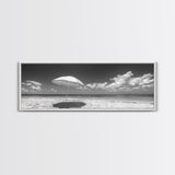 Beach Umbrella, Sunny Sky, Ocean Escape, Seaside Shade, Framed Canvas Print, Summer Wall Art, Bathroom Decor, Minimalist Coastal Style