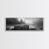 Ocean Harvest, Driftwood Crate, Coastal Mood, Framed Canvas Print, Nautical Wall Decor, Rustic Bathroom Art, Moody Coastal Artwork