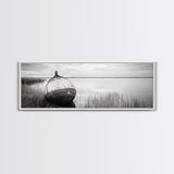 Coastal Buoy, Still Waters, Nautical Calm, Framed Canvas Print, Lakeside Bathroom Art, Maritime Style, Rustic Ocean Decor
