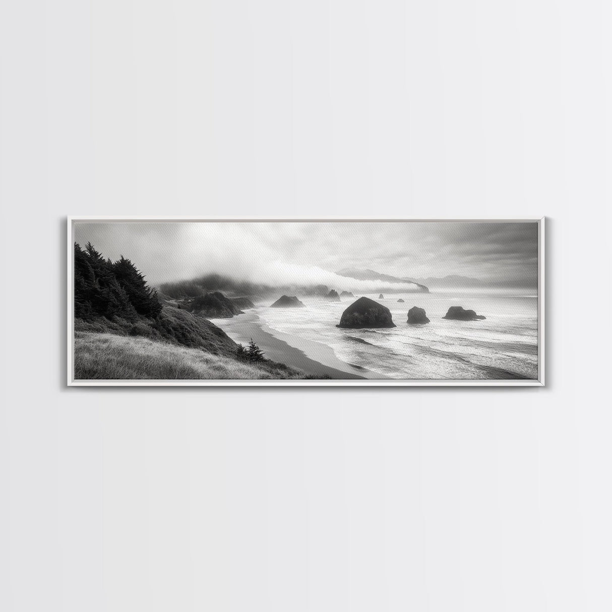 Pacific Coast, Misty Cliffs, Ocean Rocks, Moody Beach Scene, Canvas Print, Modern Nature Decor, Living Room Wall Art, Coastal Landscape