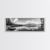 Canoe Lake, Still Water, Pine Forest, Outdoor Serenity, Canvas Print, Nature Wall Art, Rustic Cabin Decor, Peaceful Landscape, Neutral Tones