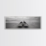 Woven Shoes, Coastal Walk, Ocean Breeze, Boho Style, Framed Canvas Print, Entryway Wall Art, Minimalist Beach Art, Seashore Photography