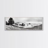 Rocky Coastline Mist, Ocean Cliffs, Foggy Seascape, Moody Decor, Canvas Print, Coastal Wall Art, Nature Photography, Living Room Decor