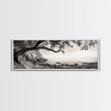 Tree By The Sea, Ocean Cliff, Black And White Nature, Framed Canvas Print, Coastal Wall Decor, Minimalist Art, Tranquil Bedroom Print