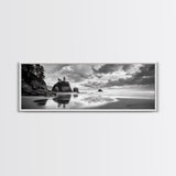 Seastacks Coastal Scene, Moody Beach Landscape, Ocean Reflections, Canvas Print, Coastal Decor, Pacific Northwest, Fall Wall Art