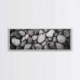 Zen Stones, Nature Texture, River Rock Closeup, Minimalist Photography, Framed Canvas Print, Spa Bathroom Wall Art, Modern Black White