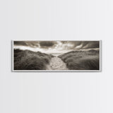Sandy Dune Path, Grassy Trail, Seaside Journey, Beach Nature Scene, Framed Canvas Print, Minimalist Wall Art, Autumn Coastal Decor