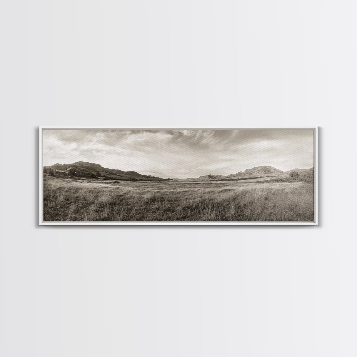 Golden Prairie, Mountain Horizon, Rustic Calm, Canvas Print, Fall Wall Art, Country Living Room Decor, Neutral Tones Photography