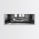 Minimalist Bedroom, Simple Living, Monochrome Bed, Peaceful Morning, Framed Canvas Print, Bedroom Wall Art, Moody Art, Farmhouse Art