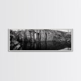 Quarry Wall, Rocky Cliff, Natural Reflection, Still Water, Framed Canvas Print, Industrial Wall Art, Man Cave Decor, Rustic Landscape Art