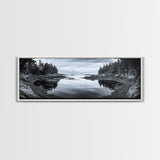 Forest Inlet, Calm Waters, Rocky Shore, Framed Canvas Print, Pacific Northwest Wall Art, Neutral Decor, Nature Photography, Rustic Vibes