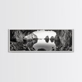 Sea Cave View, Ocean Reflections, Nature Escape, Framed Canvas Print, Beach House Wall Art, Zen Decor, Black and White Coastal Style