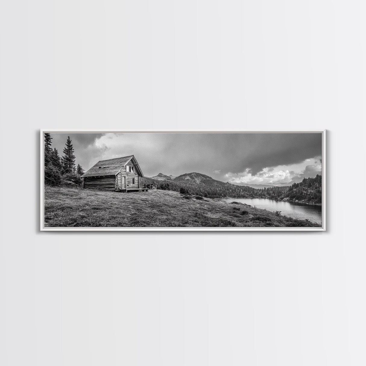Cabin On Hill, Mountain Lake, Rustic Retreat, Canvas Print, Fall Wall Art, Cozy Home Decor, Adventure Landscape, Nature-Inspired Design