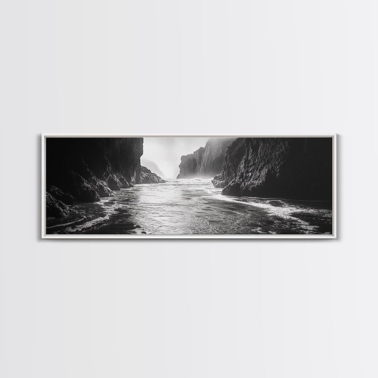 Ocean Cliff Passage, Dramatic Seascape Art, Moody Coastal Photography, Canvas Print, Dark Academic Wall Decor, Bedroom Statement Piece